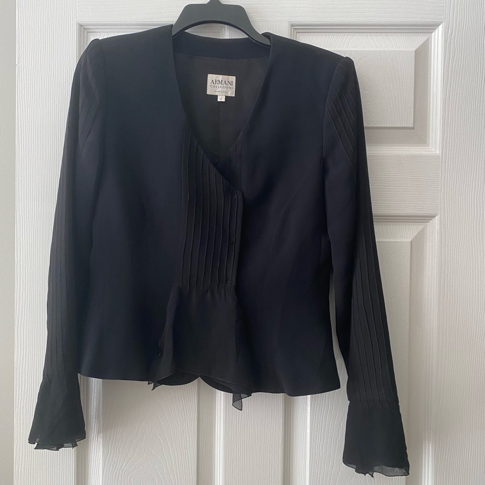 Armani Collezioni Black Pleated Long Sleeve Blouse